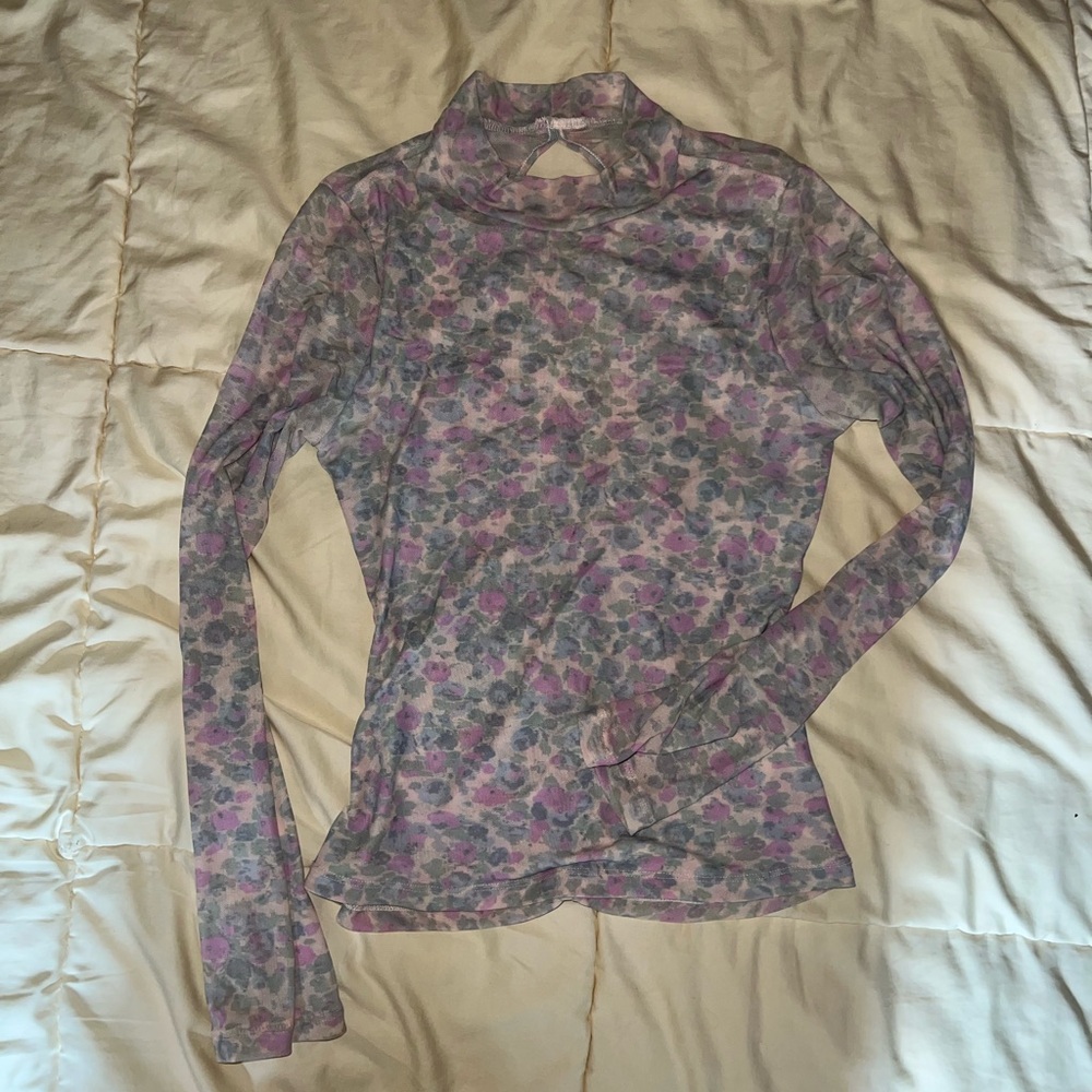 Anthropologie Pink, Purple, and Gray Floral Blouse